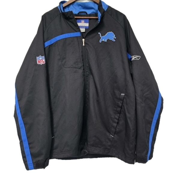 Vintage NFL Team Apparel Mens Size Large Black Blue Detroit Lions Jacket Coat - Picture 4 of 11